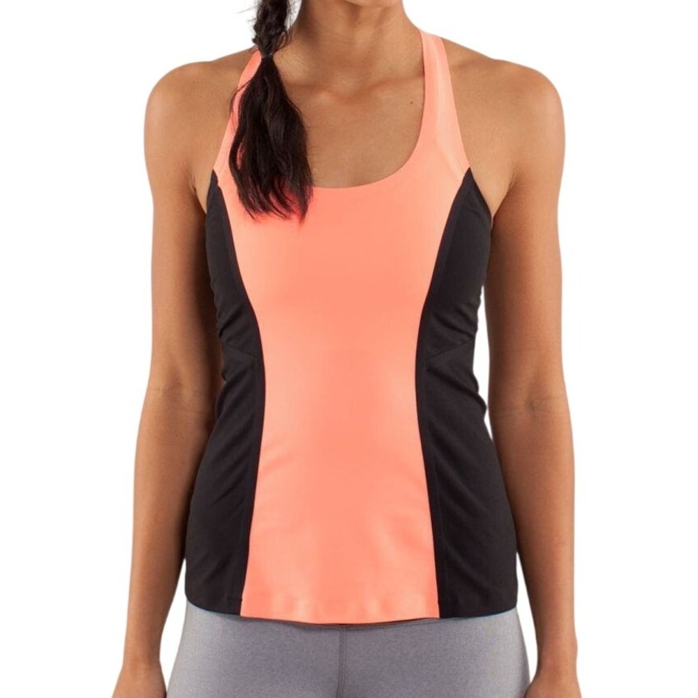 Lululemon Womens 4 Cool Racerback in Surf‎ Bonded Pop Orange / Black
